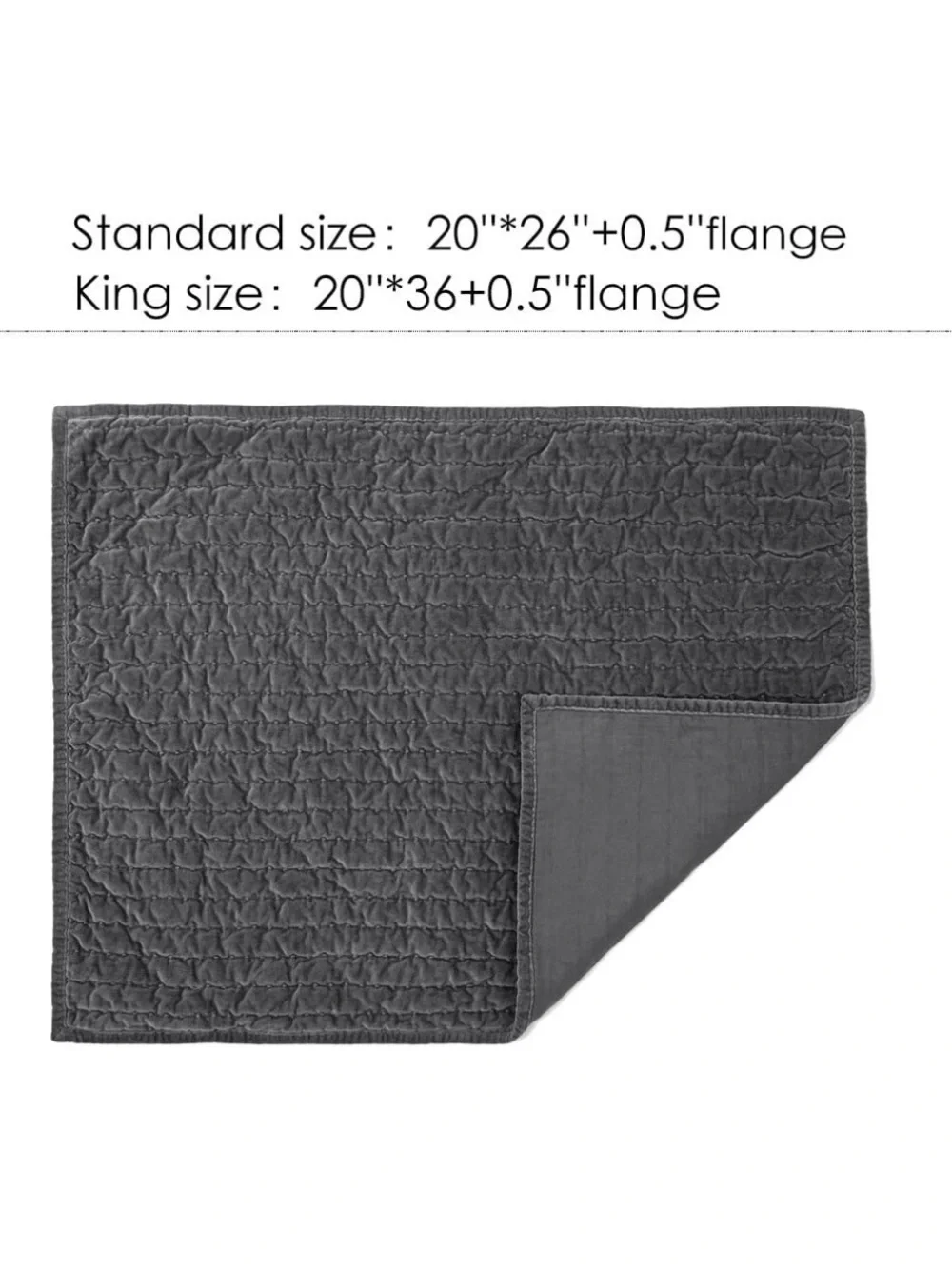 Bed Pillow Sham Royal Cotton Velvet Pic-Stitch Standard 20x26” Gray (1 piece)